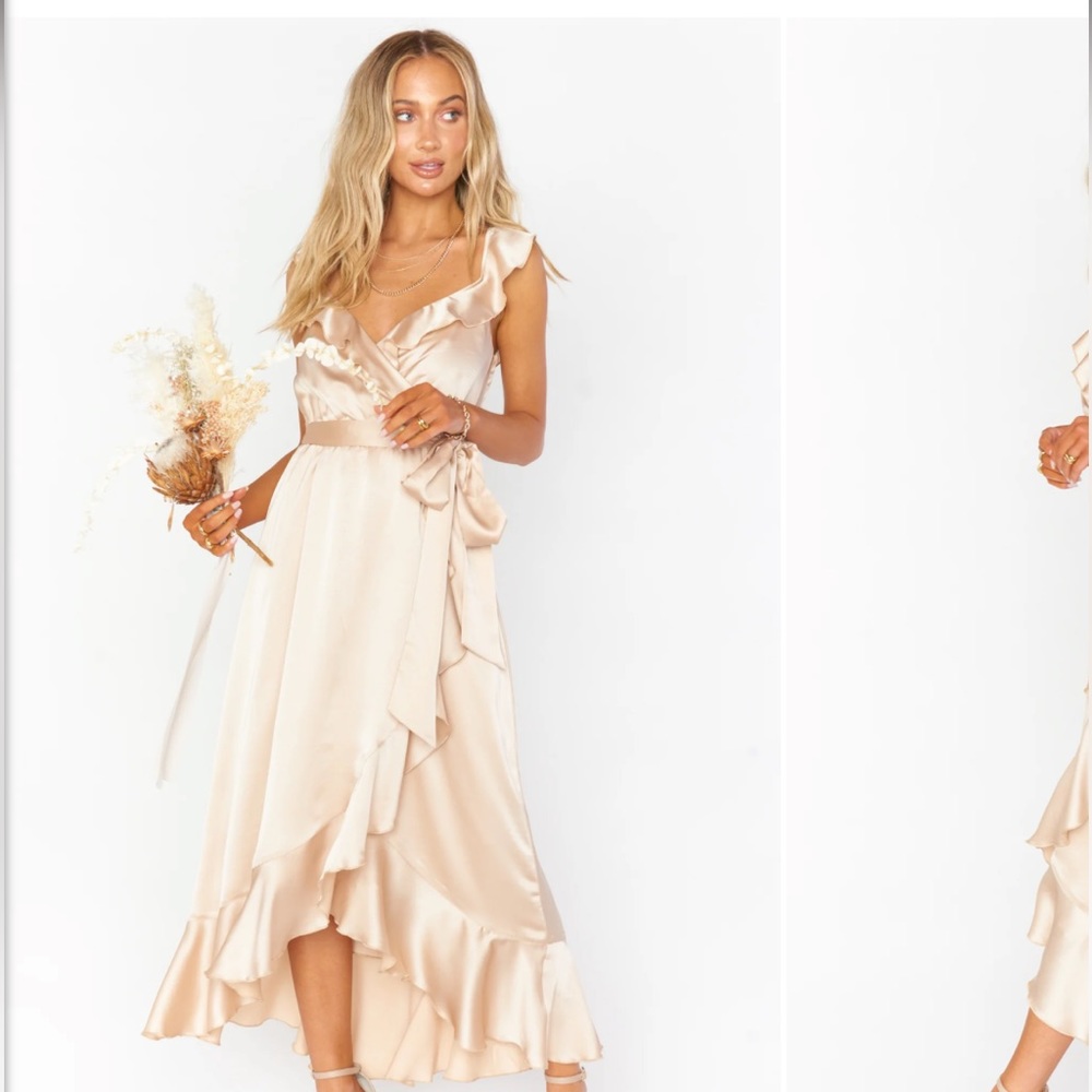 Show Me Your Mumu Samantha Ruffle Wrap Dress Champagne